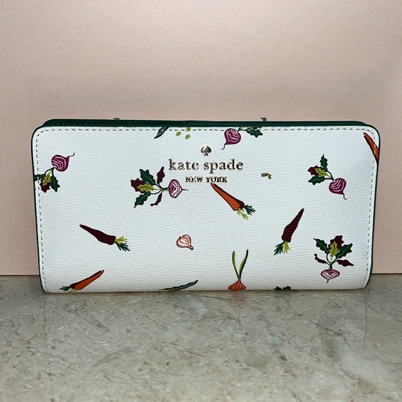 ♠️kate spade Harvest Time Printed Large Slim Bifold Wallet, Cream Multi NWT - Picture 5 of 12